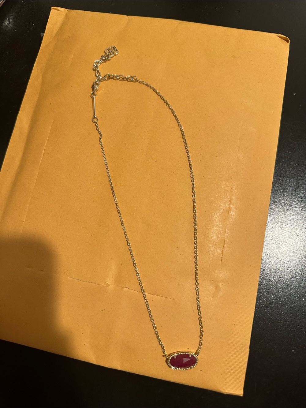 Kendra Scott Gold Necklace with Ruby Red Oval Pendant
